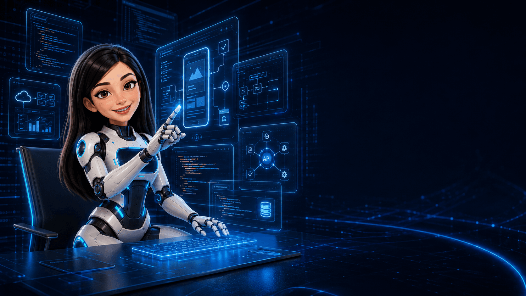 Especialista tecnológica integrando software, IA e infraestructura en una solución a medida.
